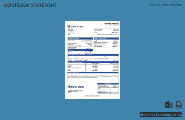 Israel Bank Yahav Hypothekenabrechnung Word- und PDF-Beispielvorschau